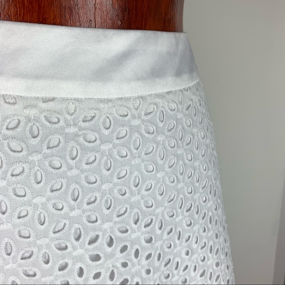 White Eyelet Cotton Overlay High Low A Cut Skirt - Picture 4 of 4